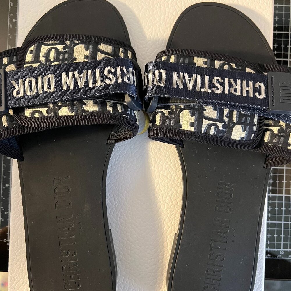 Christian Dio(r)evolution Slide. Deep Blue Oblique Nylon. Size 38.